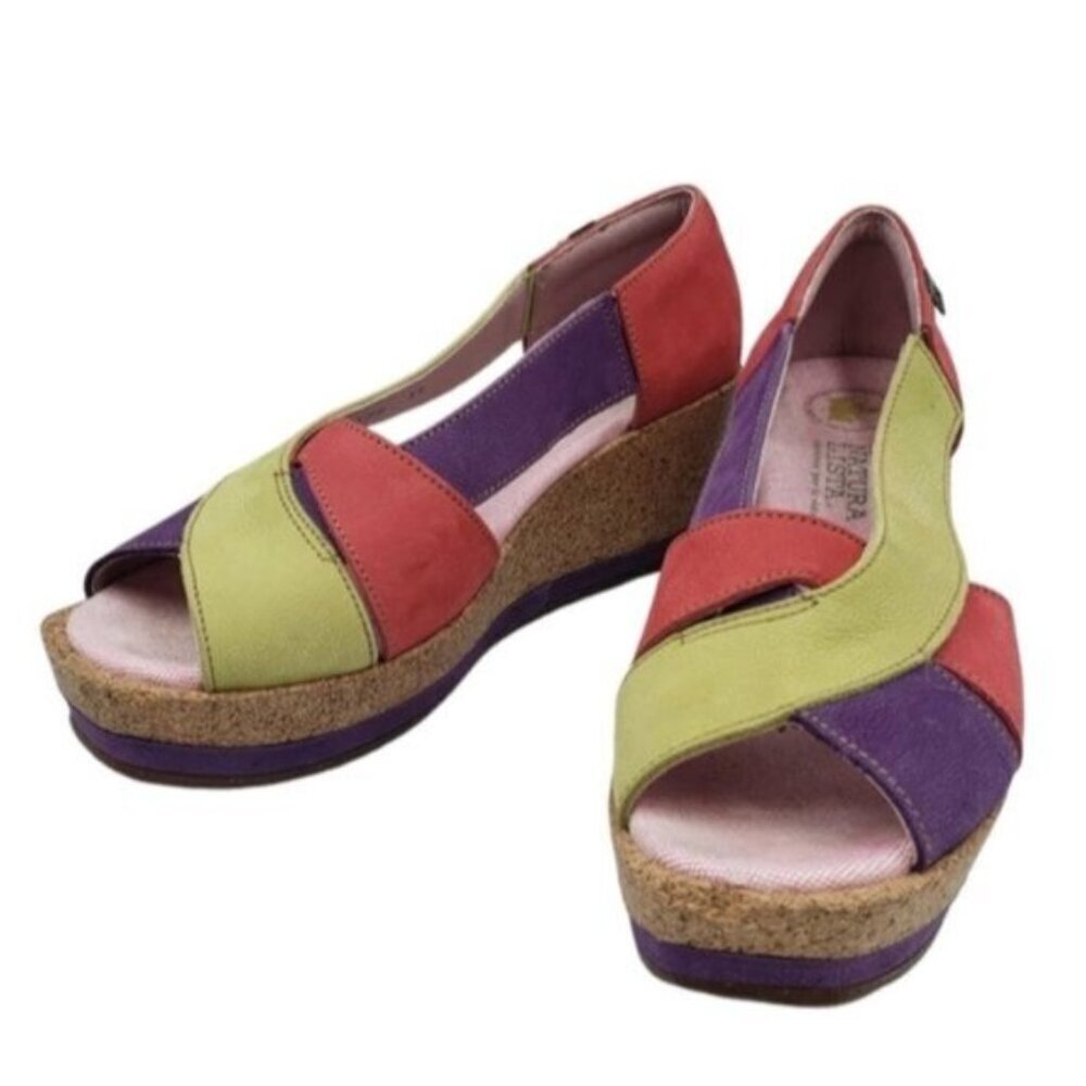 El Nautralista Slip On Wedge Platform Sandal Purple Green Red Pink Size 39 8.5US